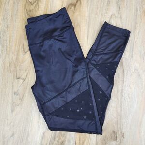 🔺️Xersion Black Mid-Rise Fitted Star Print Mesh Panel Athletic Pants Medium